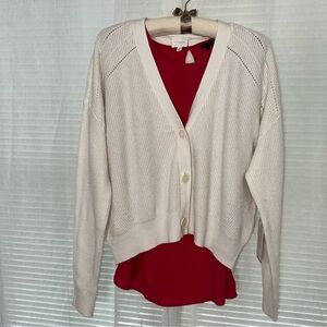 CYRUS L Ivory Three Button Boxy Fit Drop Sleeve Cozy Knit Cardigan